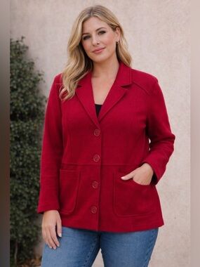 Chico’s NWT Boiled Wool Blend Jacket Coat Career Casual Stretch Red Size 3